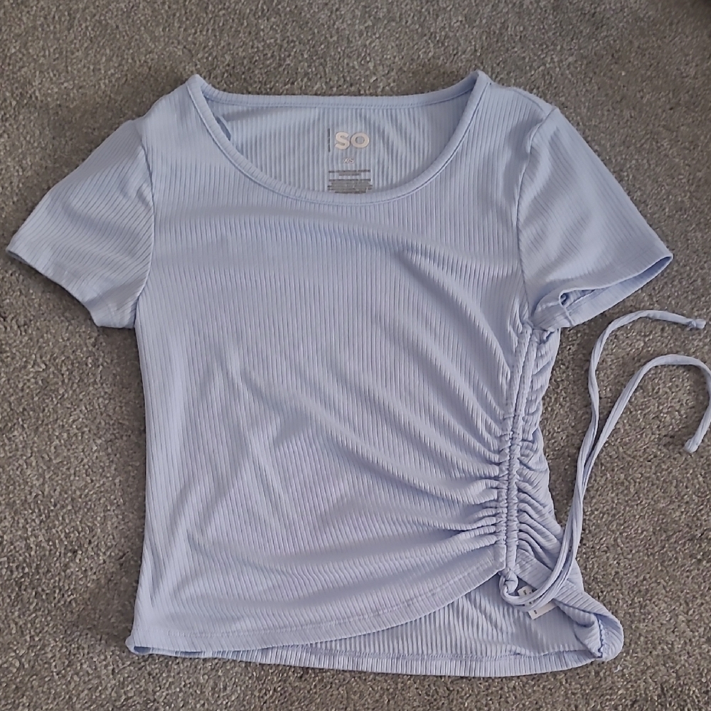 SO Gray Ruched Tie Front Short Sleeve T-Shirt